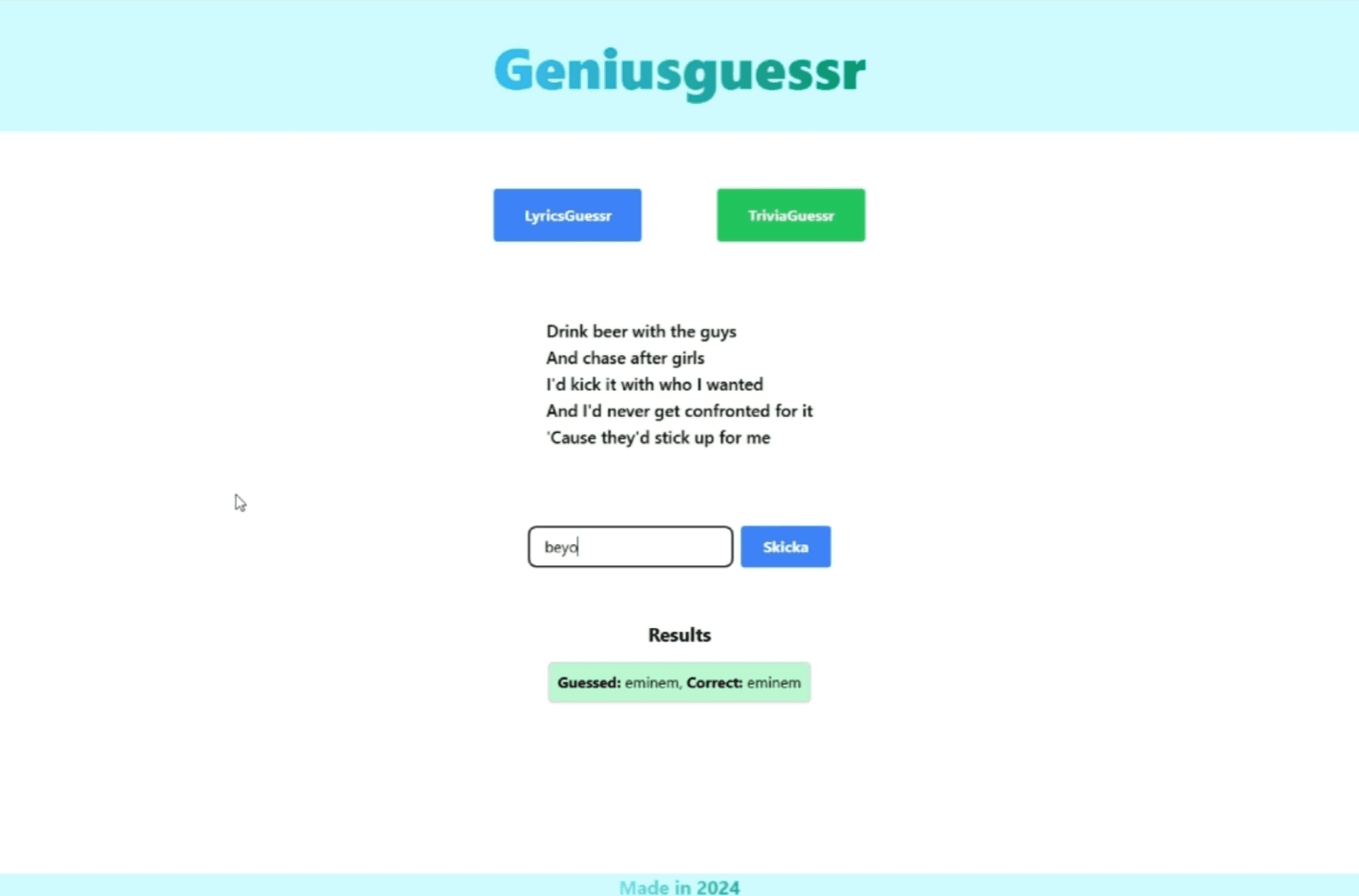 Lyric & Trivia Guesser